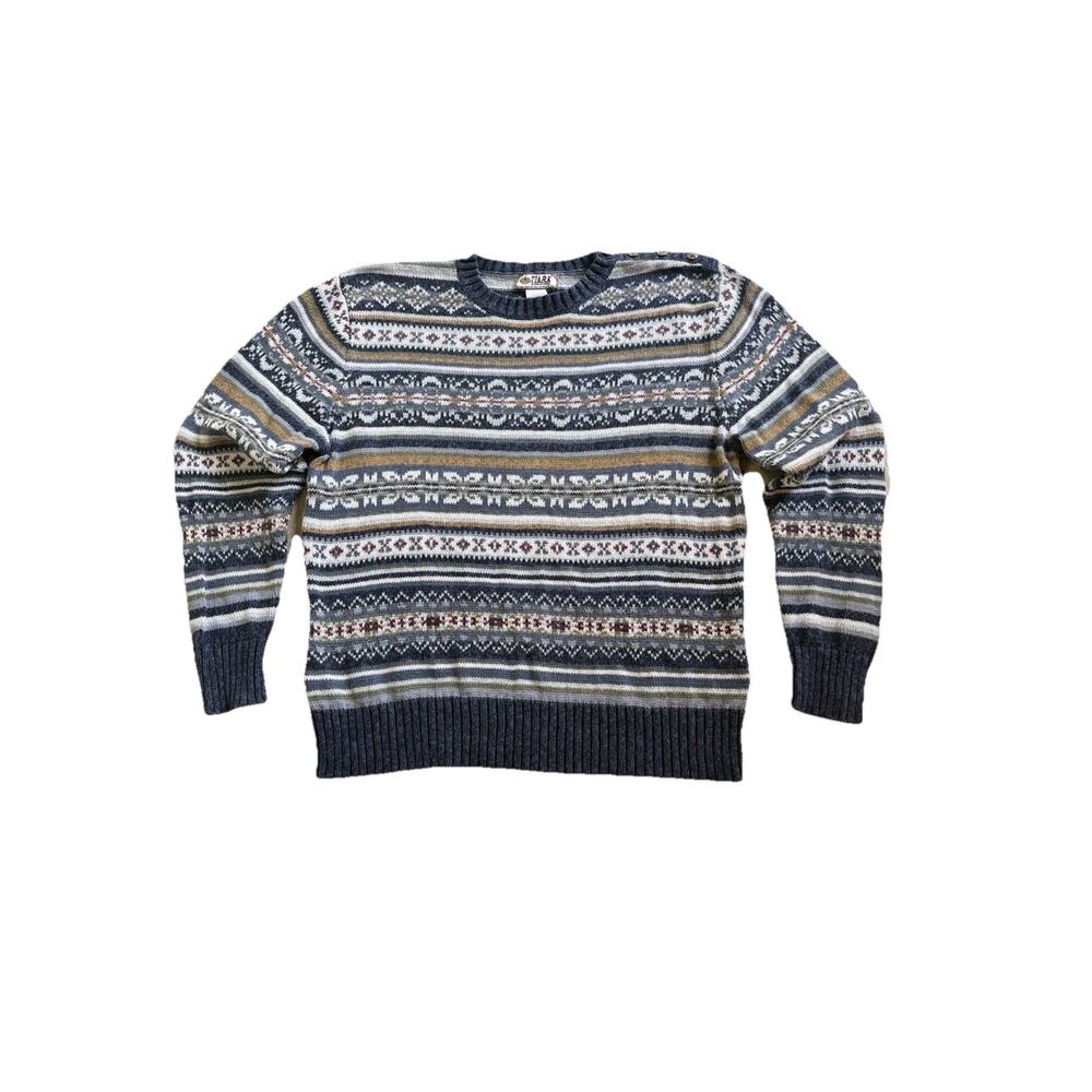 Tiara International Blue and White Vintage 90s Fair Isle sweater Size Large